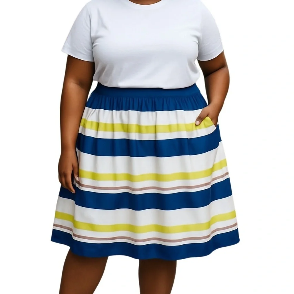 Lord & Taylor Striped Blue and Yellow Women's Skirt